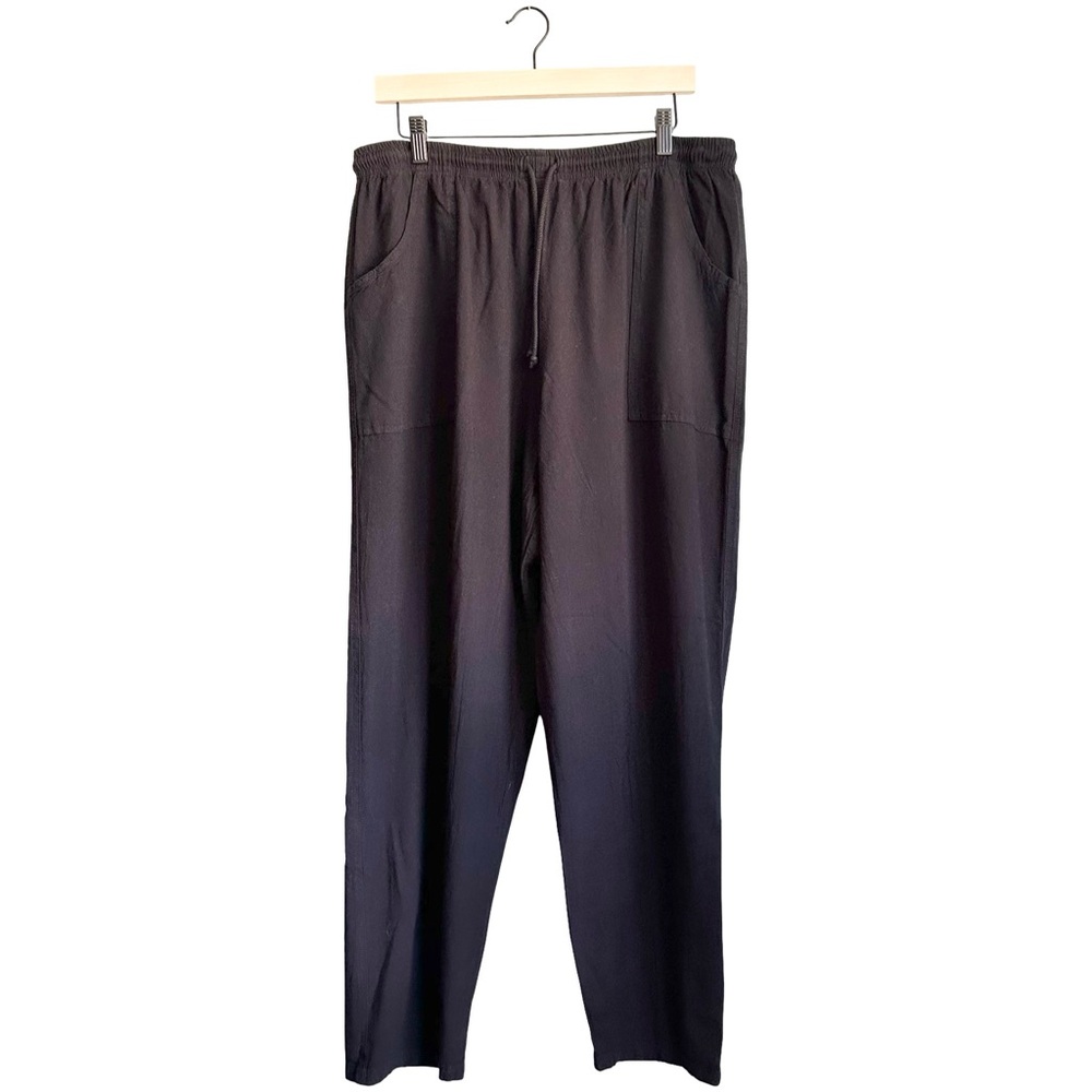 Drawstrings of Malibu Black Crinkle Cotton Drawstring Pants XL Travel Vacation